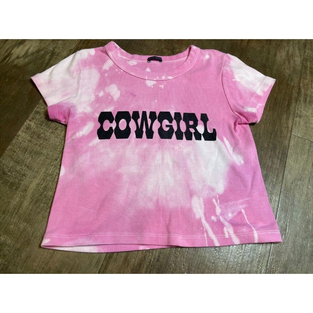 Brandy Melville Crop Top Womens 26" Chest Cowgirl Pink Short Sleeve Shirt